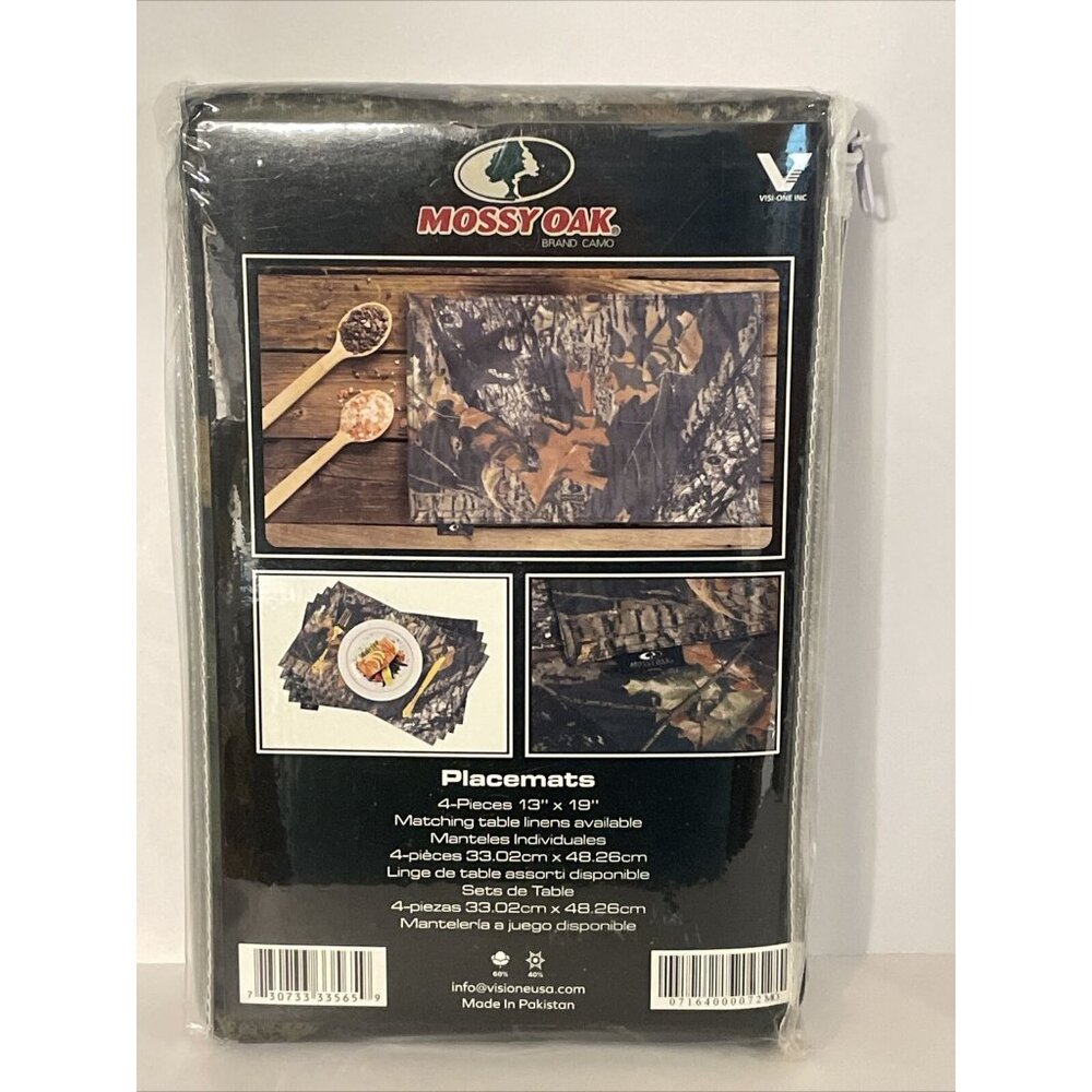 Mossy Oak Placemats Set Of Four Camo 13"X 19" New Break Up Camouflage BRAND NEW